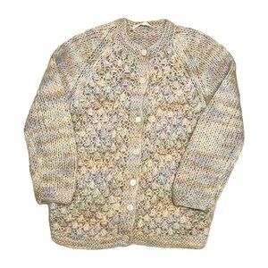 Vintage Italian Hand Knit Mohair Wool Cardigan • Pastel Chunky Knit • Fits M